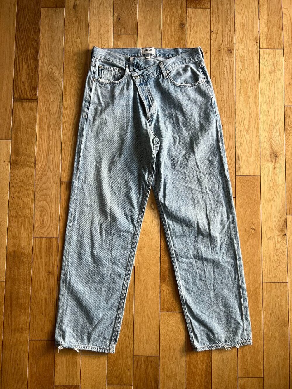 Agolde Criss Cross Jeans Wide Leg Light Wash Button Fly High Rise Womens Size 28 - Picture 2 of 13